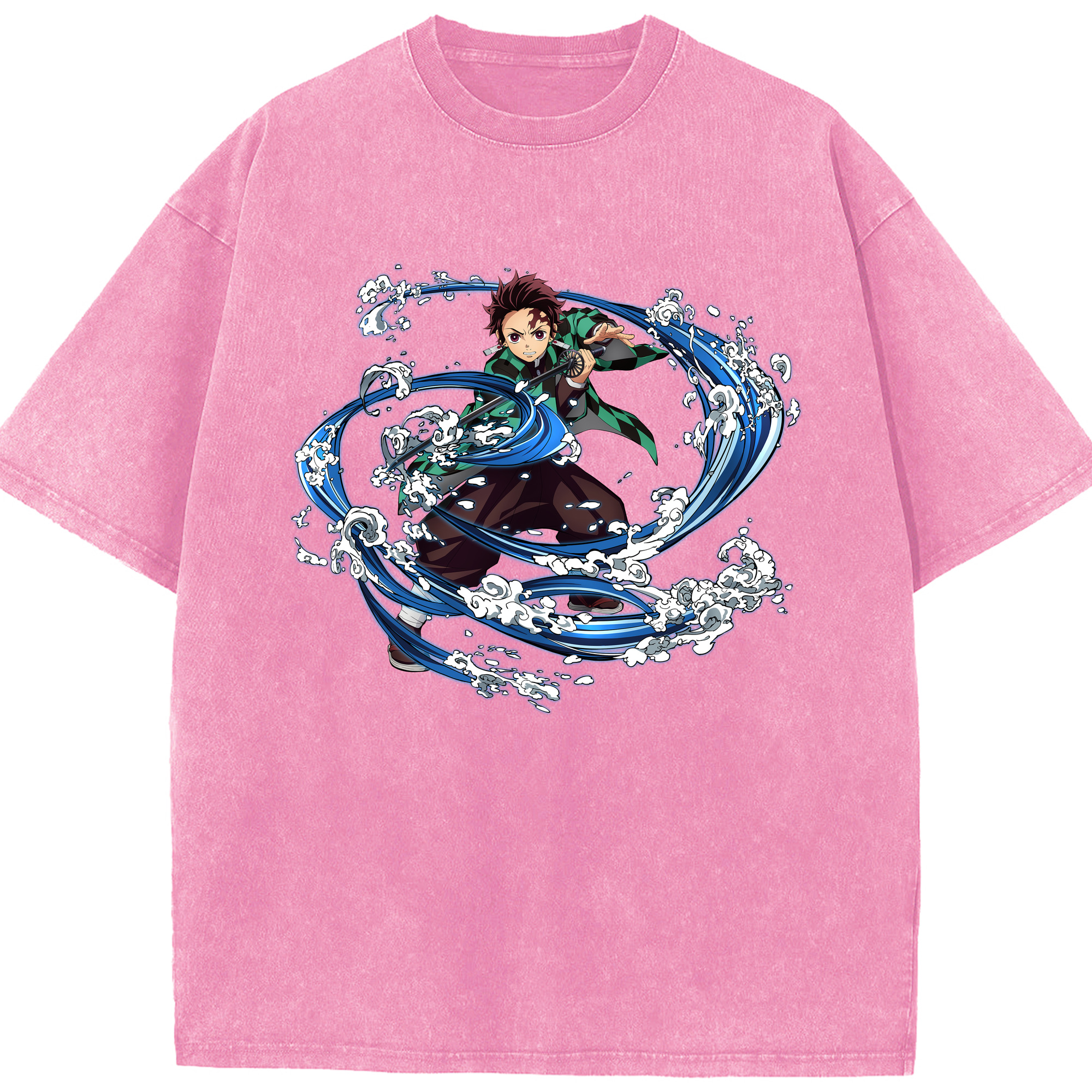 （画像用） 鬼滅の刃 竈門 炭治郎／かまど たんじろう Kamado Tanjirou 綿100% ヴィンテージ風 半袖Tシャツ（フロントプリント）